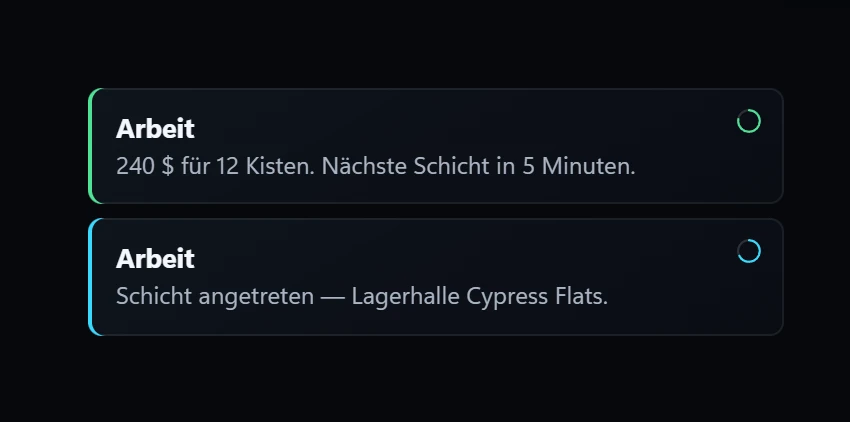 Two notifications from one shift: clocked in at Cypress Flats, paid 240 $ for 12 crates.