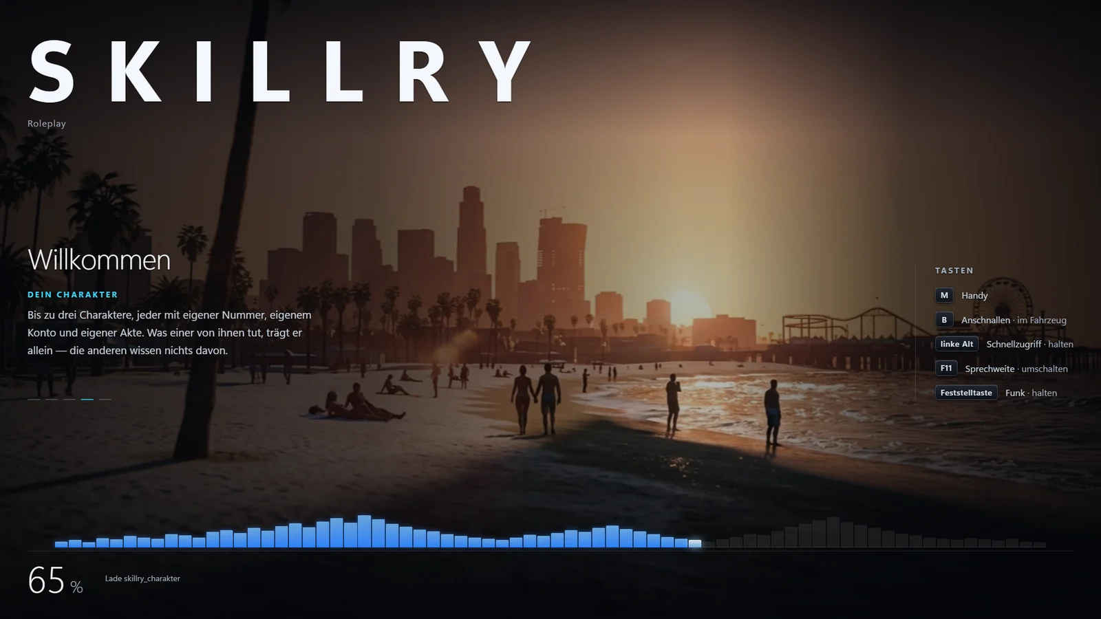 The loading screen with progress, key bindings and rotating notes.